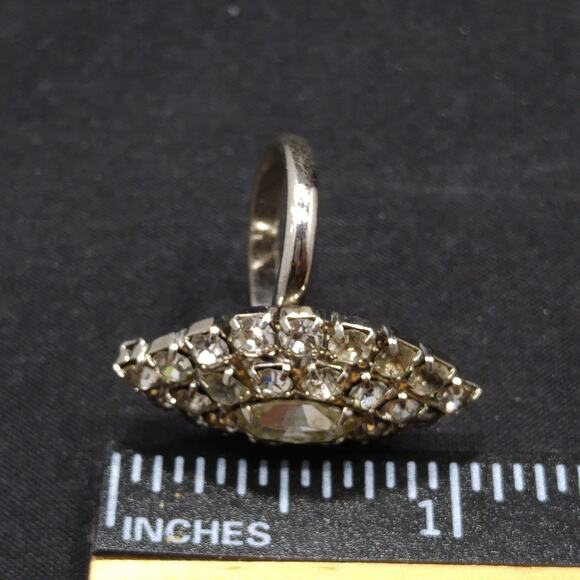Vintage Clear Rhinestone Adjustable Ring, Size 7, Rhodium Plated, 1950s - Picture 7 of 10